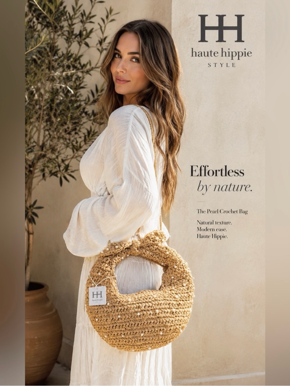 NWT ~ Haute Hippie Natural Pearl Crochet Round Bag